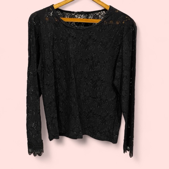 Y2k floral lace stretchy unlined long scalloped sleeve top goth rocker boho - Picture 1 of 5